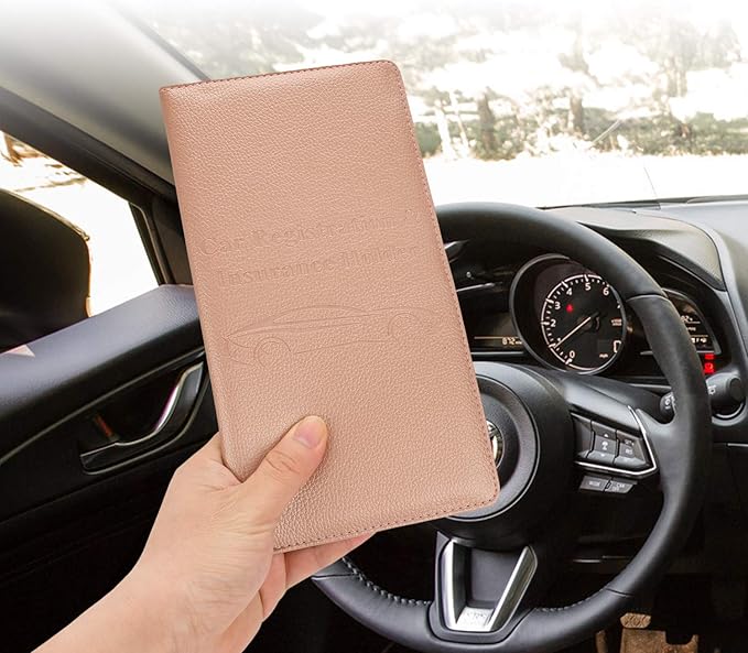 Cacturism Car Registration and Insurance Holder, Vehicle Glove Box Car Organizer Men Women Wallet Accessories Case with Magnetic Shut for Cards, Essential Document, Driver License, Rose Gold