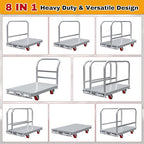 2IN1 Steel Panel Cart Dolly – Heavy Duty Drywall Lumber Truck Cart with 3000 LBS Capacity, 44 x 28 Inch 2.2MM Steel Plate, 6" Swivel Brake Wheels, 1 Front & 3 Side Handrails (XL)