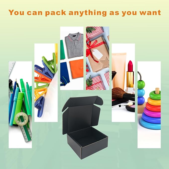 5x5x2'' Small Shipping Boxes 25 Pack, Black Corrugated Cardboard Mailers for Small Business, (CM552B25)