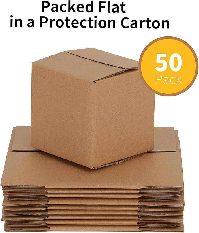 4x4x4 inches Shipping Boxes 50 Pack, Kraft Corrugated Small Cardboard Boxes for Mailing Packing, Brown