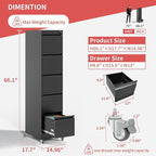 5 Drawer Locking File Cabinet with Wheels,Metal Mobile Filing Cabinets,Black Rolling File Cabinet for Home Office,Heavy Duty Storage Cabinet for A4/Letter/Legal Size File,Assembly Required