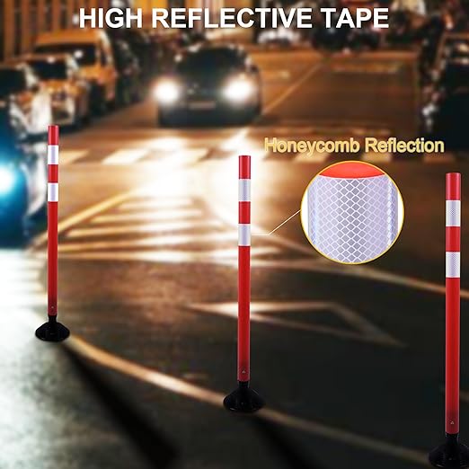 OrangeStar 8 Pack Delineator Post 48" Red Traffic Delineator Cones with Fixable Base for Road Safety, Parking Lots