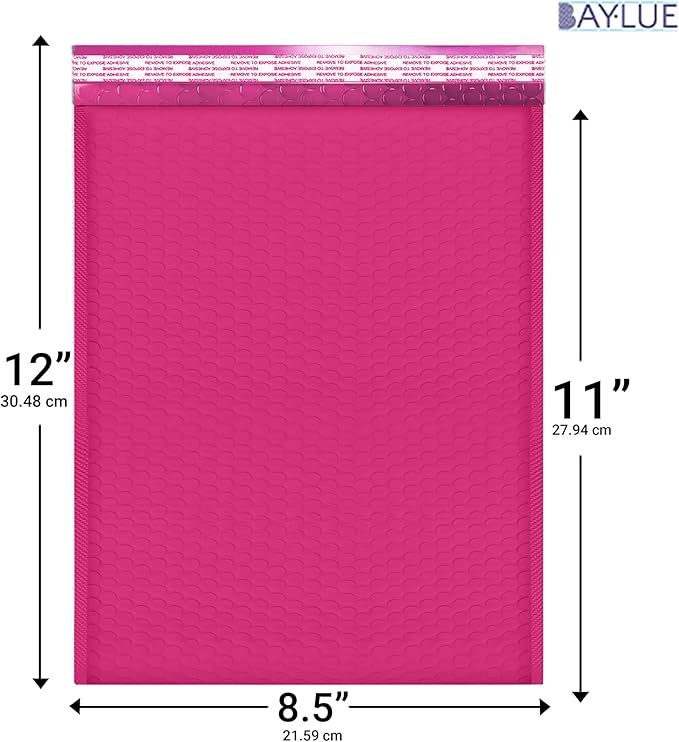 Hot Pink 8.5x12 Inch Poly Bubble Mailers #2 |Self Seal Padded Envelopes | Air Cushioned Bubble Mailer | Usable Size 8.5x11 Inch | 100 Pack Bulk | Waterproof | Lightweight Mailing Shipping Bags