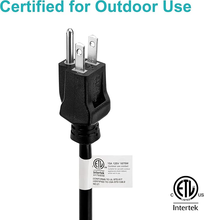 Clear Power 25ft Oil Resistant Heavy Duty Extension Cord 14/3 SJTOW, 3 Prong Grounded Plug, 15-Amp Power Cord for Farms and Ranches, Black, DCOC-0082-DC