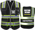 BeautyWill ANSI Certified Custom Logo Safety Vest 8-Pockets Class2 High Visibility Reflective Vest for Men - Personalized Logo Heavy-Duty Work Vest（Black，S）