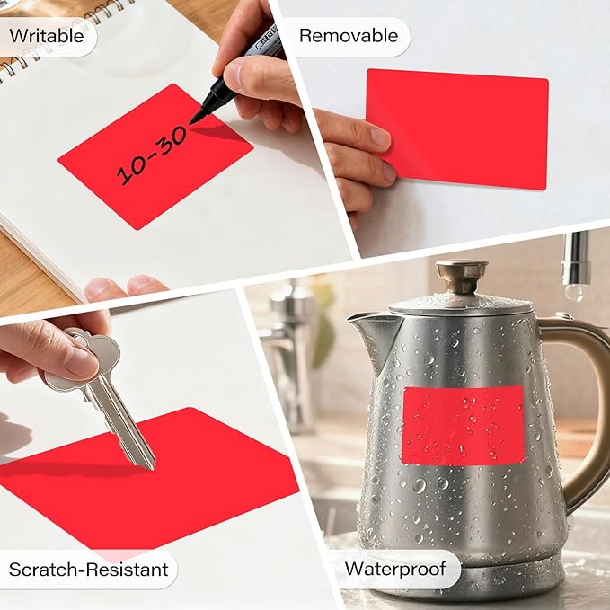 500 Pcs Rectangle Inventory Stickers Vinyl 3 × 5 Inch Moving Labels for Storage Bins Self Adhesive Color Coding Labels Waterproof Removable for Boxes Warehouse Classroom Office, Red
