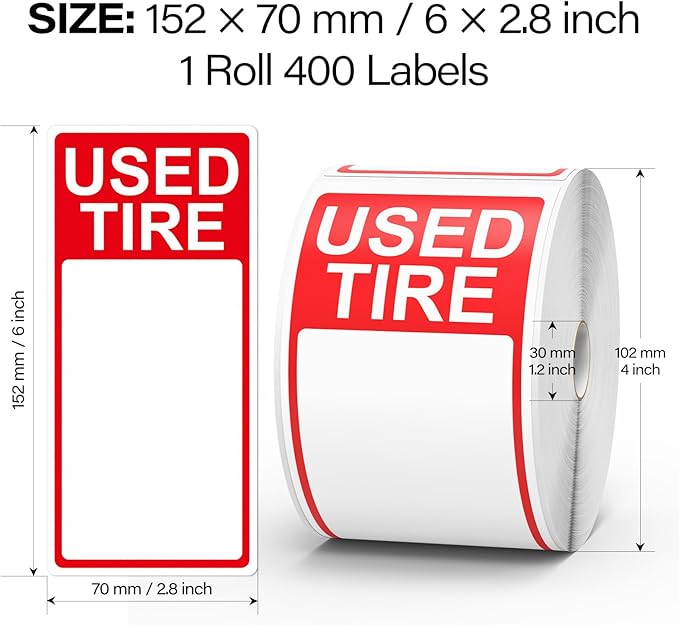 400 Pcs Used Tire Stickers 2.75" x 6" Large Sale Price Tags & Inventory Stickers for Wheels, Waterproof Adhesive Used Tire Labels with Writable Blank Space for Shops Resale Supplies