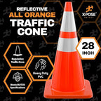 Xpose Safety 28 Inch Orange Traffic Cones with 6" & 4" Collars, 1-Pack - Multipurpose PVC Plastic Safety Cone for Parking, Soccer, Caution, Kids and Construction - DOT Approved