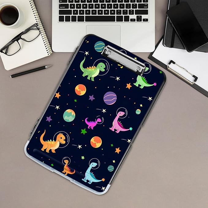 Clipboard with Storage,Office Supplies Nursing Clipboards Folder with Pen Holder Plastic Storage ClipBoard Foldable for Teacher Nurse,Dinosaurs Planet