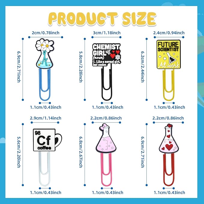 30 PCS Science Paper Clips Metal Paperclip Large Size Paper Clip Cute Bookmark Colorful Office Supplies Bookmark Clamp Desk Accessories Stationery for School Gifts for Christian