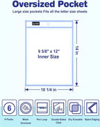 SUNEE 6 Packs Oversized Reusable Dry Erase Pocket Sleeves with Binder Ring, 6 Morandi Colors 10x14 Ticket Holders, Clear Plastic Sheet Protectors, Teacher School Classroom Supplies