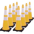 Fluorescent Orange/Green PVC Traffic Cones, Heavy Black Base Parking Lot Cone Structurally Stable Weatherproof Road Construction Safety Cones (8, Yellow, 28" Large)
