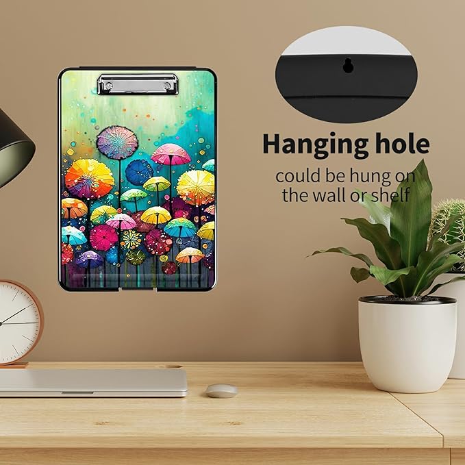 A4 Clipboards,Heavy Duty Waterproof Nursing Plastic Folder Clipboard with Storage Clip Boards,File Folder Storage Box Clipboard Case for Teacher,Doctor,Offices,Colored Mushroom