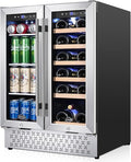 Tylza Wine and Beverage Refrigerator, 24 Inch Dual Zone Wine Fridge, Holds 20 Bottles and 88 Cans, French Doors, Lock, Under-counter or Freestanding Wine Cooler, Beverage Fridge with Tempered Glass