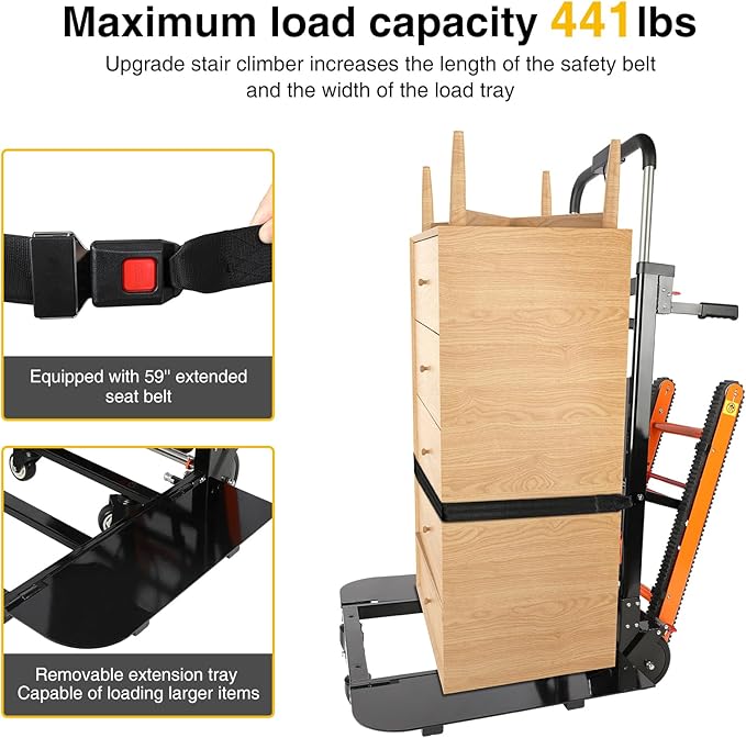 Electric Stair Climbing Dolly, 400lb Max Load Heavy Duty, Powered Stair Climber Dolly Cart with 6 Wheels Motor Powered for Furniture Logistics Warehouse, Black, 120W