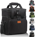 Expandable Insulated Large Lunch Box, Double Deck Heavy Duty Durable Lunch Bag Leakproof Cooler Bags for Men Women Adults Work Shift Flight Beach Daytrip, 20 Can, Black, GLENKEY