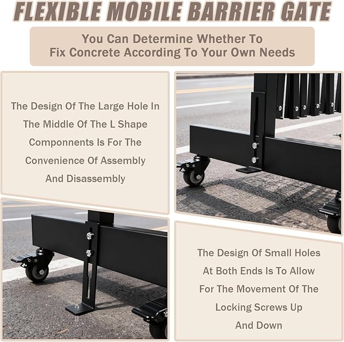 18 FT 44" High Industrial Metal Expandable Barricade，Retractable Traffic Fence with Casters, Folding Security Gate,Portable Barricade Gate for Construction Area, Traffic Control,Driveway and Garden