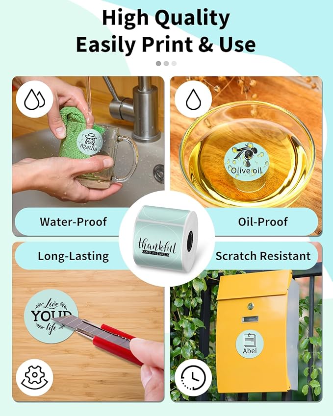 Phomemo Circle Labels for M110/M110S/M120/M200/M220 Label Maker, 1.96" x 1.96"（50x50 mm） Round Thermal Label for Barcode Labels, DIY Logo Design,Green