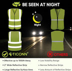 TICONN 2PK/4PK Reflective Safety Vest, High Visibility Vest with Reflective Strips for Men Women, Meets ANSI II