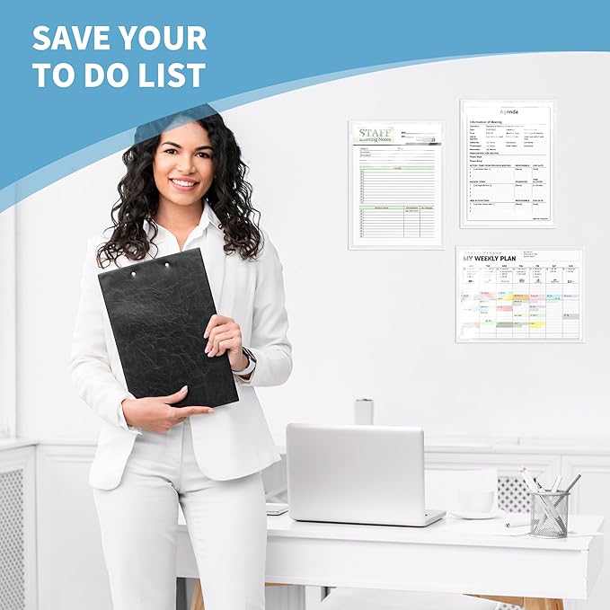souG 100Pcs Self Adhesive Display Pockets - 8.5 x 11 Inch Paper Sleeves for Wall and Door Communication, Clear Adhesive Sheet Protectors for Office, School, Box Posting Signs