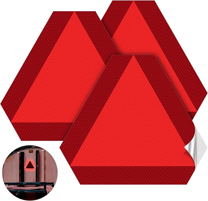 3 Pack Slow Moving Vehicle Triangle Sticker,8 x 7 inch Diamond Grade Reflective Slow Moving Vehicle Sign for Golf Cart Tractor UTV Waterproof,Self-adhesive Vinyl Sign for Easy Installtaion