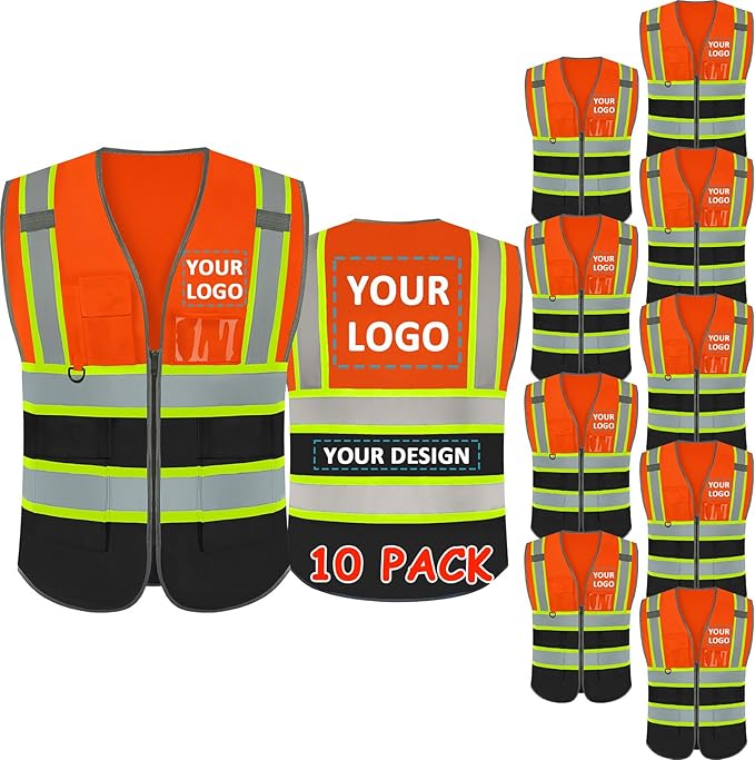 BeautyWill Custom Logo Safety Vest Class 2 High Visibility Reflective Vest for Men - Personalized Logo Team Vest