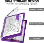 Rimilak Plastic Clipboard with Storage, Side Opening with 2 Compartment, Size 13.3 x 9.4 x 1.5 Heavy Duty High Capacity Nursing Box for Work School & Office Supplies, Dark Purple