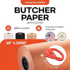 Peach Butcher Paper 18" x 12000" (1000 feet) with Cutter - USA-Made Natural Butcher Paper Roll for Meat & Fish - Uncoated Food-Grade Material for Smoking, Grilling & Barbecue by IDL Packaging