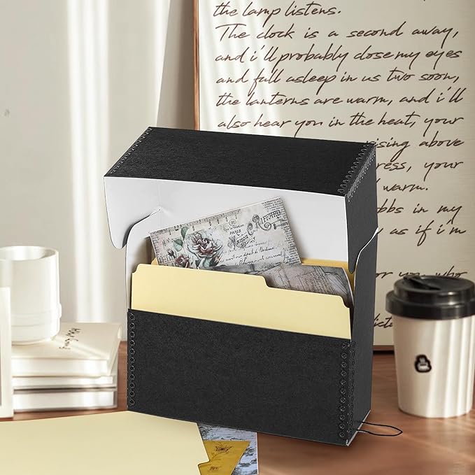 Lineco Archival Document Storage Box with Metal Edge, Acid-Free Black Boxboard, Organize and Store Files, Prints, Photos, Letter-Sized Case 12.5" x 10.5" x 5" Wide