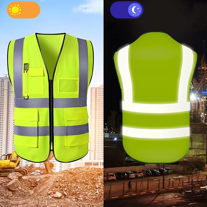 Custom Safety Vest for Men High Visibility Protective Workwear 5 Pockets Class 2 With Reflective Strip