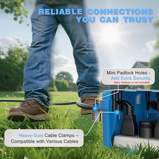 Flemoon Medium Outdoor Electrical Box (11.5x5.2x4 inch), IP54 Waterproof Extension Cord Cover w/6 Cable Entry Ports, Weatherproof Connection Box for Power Strip, Timer, Plug, Holiday Lights, Blue