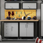Metal Tool Cabinet,Garage Storage Cabinet System,Wall Cabinet & Locking Rolling Tool Cabinet with Doors and Adjustable Shelves,Steel Tool Cabinets for Home (2 Pcs-Styled, Black & Grey)