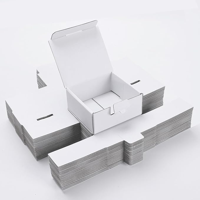 Small Shipping Boxes 3.5x3.3x1.6 Inches, 25-Pack White Corrugated Cardboard Gift Boxes for Mailing, Packaging & Storage