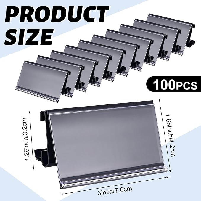 100 Pcs Wire Shelf Label Holders Plastic Wire Rack Clips 3 x 1.25 Inch Shelf Price Tags Compatible with Metro 1-1/4in Shelves for Shopping Mall Supermarket Store