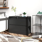 File Cabinets 2 Drawer,Metal Office Storage Filing Cabinet with Lock,Black Lateral Filing Cabinet for Home Office,Horizontal 2-Drawer File Cabinets for Legal/Letter/A4,Assembly Require,Black