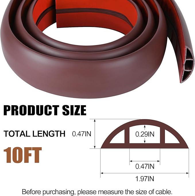 MYFAMIREA 10FT Floor Cord Cover for Wire Self Adhesive Cable Cavity Management PVC Extension Cord Hider Power Floor Wire Protector Cover Prevent Cable Trip for Office Home Outdoor (Brown, 1.97'')