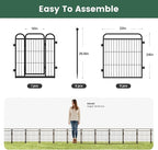 24 in(H) Decorative Garden Fence Outdoor for Yard with Gates,Heavy Duty Iron 6 Panels Total 11ft(L) Anti Dig Fence with Gravity Automatic Lock for Indoor/Outdoor Decorative Dog Fence,Black
