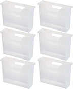 IRIS USA Small Portable Desktop File Box with Open Lid, 6 Pack, Side Handles, Hanging File Folders, Tabs & Inserts, Letter Size, Magazines, Newspapers, Mail, Books, Notebooks, Clear