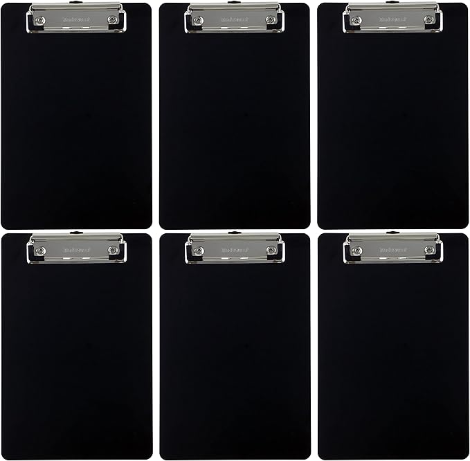 Trade Quest Memo Clipboard 6'' x 9'' Low Profile Clip Plastic (6-Pack) (Black)