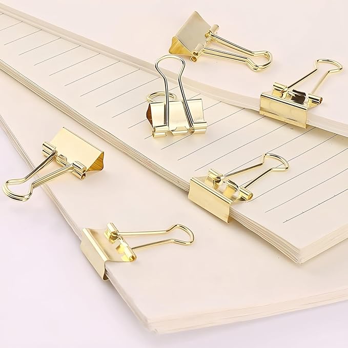 50 Pack Medium Gold Binder Clips 1 Inch (25 mm), Colored Paper Clamps, Middle Size Paper Clips for Office Home School Business 1"
