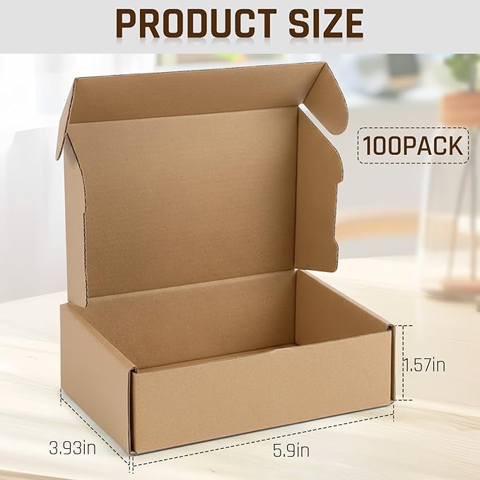 100-Pcs Small Shipping Boxes - 3 Layer Corrugated Cardboard Brown Mailer Boxes for Gift Packaging, Small Business Supplies, Bulk Gift Box(5.91 x 3.94 x 1.57 Inches)