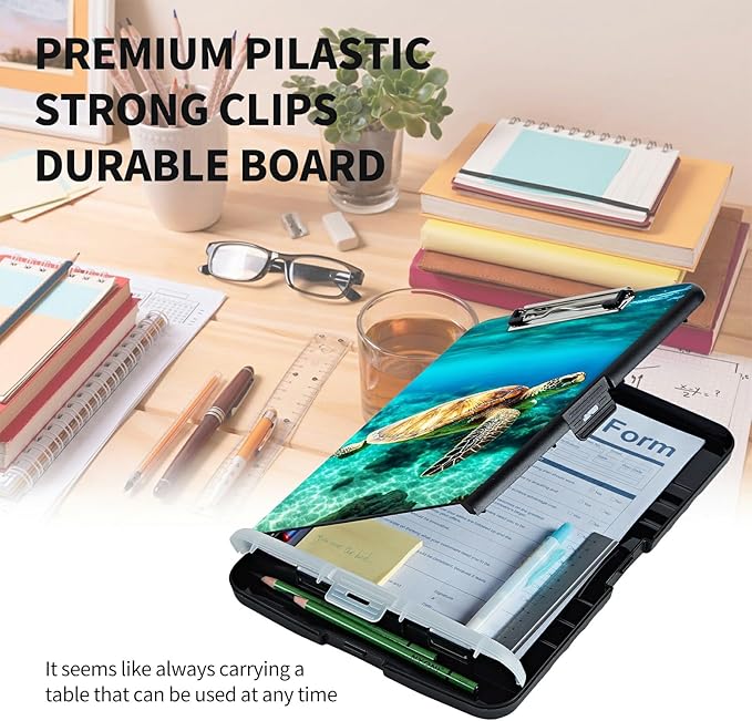 Clipboard with Storage High Capacity Plastic Nursing Clipboards with Pen Holder File Folder Storage Box Clipboard with Heavy Duty Clips for Teacher,Doctor,Offices-Sea Turtle