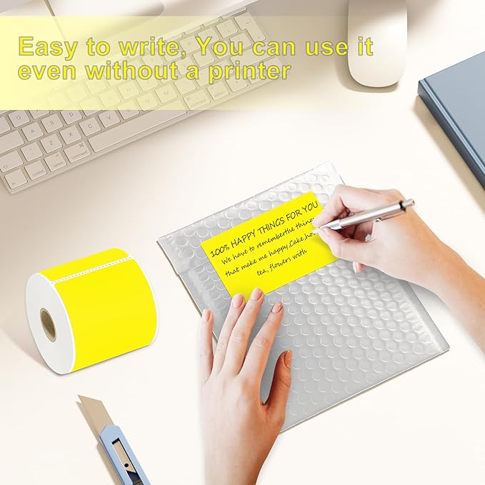 300per Roll 3 X 5 Inch Printable Rectangle Color Coding Labels, Adhesive Color Coding Stickers for Bar-Codes, Address, Small Business Labeling, Inventory, Yellow