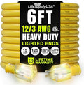 6ft Outdoor/Indoor Extension Cord 12/3 Gauge Extra Heavy Duty 3 Prong SJTW, Waterproof, ETL Listed, Flexible Cold-Resistant Long Power Cord,15A 125V 1875W, Yellow by LifeSupplyUSA