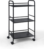 SunnyPoint 3-Tier Rolling Utility Cart – Metal Storage Organizer with Wheels, Mobile Kitchen Cart, Office & Home Organizer, Black, 12" D x 16.92" W x 31.1" H