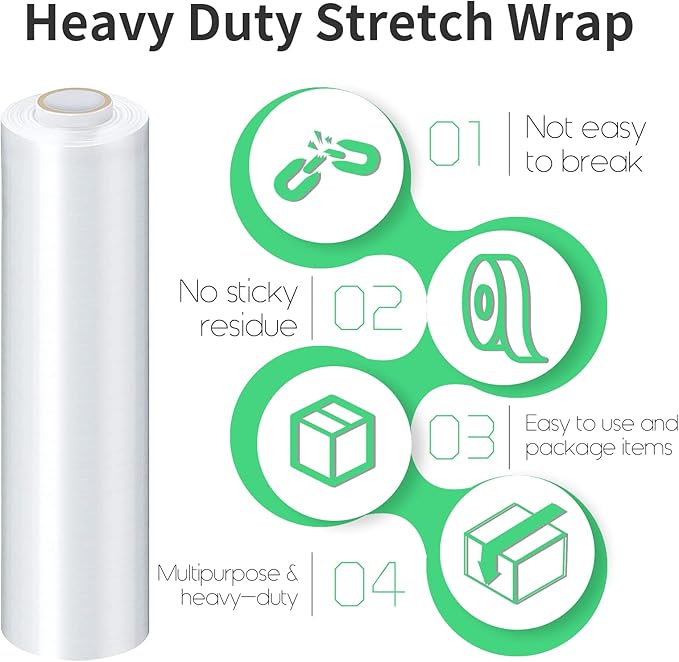 Stretch Film, HERKKA Stretch Wrap with Handles Industrial Strength, Moving Wrapping Plastic Roll, Shrink Wrap for Pallet Wrap, 15" x 1000 Feet, 3 Pack, 60 Gauge