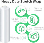 Stretch Film, HERKKA Stretch Wrap with Handles Industrial Strength, Moving Wrapping Plastic Roll, Shrink Wrap for Pallet Wrap, 15" x 1000 Feet, 4 Pack, 60 Gauge