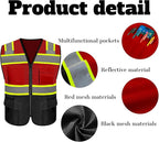 Safety Vest Reflective High Visibility with 5 Pockets ＆Zipper Class 2 Adult Unisex Construction Security Workwear