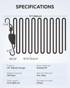 Fondwell 1/4" Tie Downs Ratchet Straps: 8 Pack of Heavy Duty Adjustable Rope Hangers for Various Hanging and Strapping