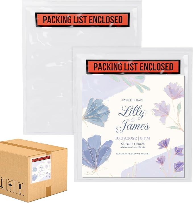 ABC Packing List Enclosed Pouches 4 x 5 Inch. 1000 Pack Clear, Red & Black 2 Mil Polyethylene Slip Envelope Pouches. Self Seal List Envelopes. Packing List Invoice Enclosed Envelopes